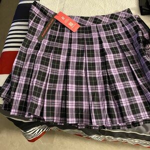 ROMWE Purple and Black Pleated Skater Mini Skirt